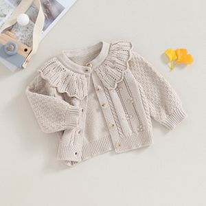 Prenses Bebek Kız Örtü Hardigan Sweater Sevimli Bebek Yaka Tığ düğmesi Kapatma Kıyafetleri Dış Giyim Kış Kids Kıyafetler 240301