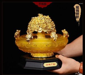 Dekoratif Figürinler Dükkanı Ev Salonu Lobi Resepsiyon Maskotu Money İyi Şans Altın Kristal Servet Pachira Tree Feng Shui Ju Bao Pen