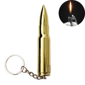 Металлическая зажигалка для сигарет, многоразовая бутановая зажигалка в форме пули, крутая металлическая зажигалка-брелок
