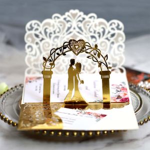 3D жених жених бумажные искусство Три складывающаяся карманная карта свадебная вечеринка пригласительные карты конверт набор 2502