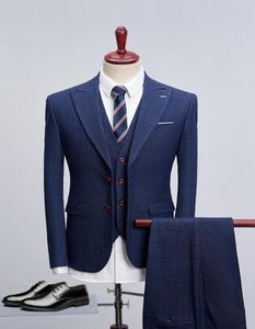 MEN039S Suit 2021 Yeni Moda Damat Gelinlik Yükseklik Partisi İş Çizgili İnce Takım 3 Parça Set Yelek Pantolon10169829405