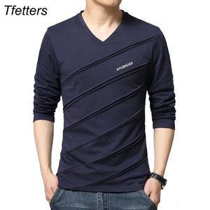 Tfetters marka tişörtlü erkekler dimi tasarımı vcollar uzun kollu tshirt artı boyutu tişört ince pamuk üstleri tees camisetas erkek 240227