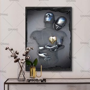 Resimler Soyut metal figür heykel sanat posterler ve baskılar modern sevgililer heykel tuval duvar resimleri dekor288t