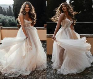 Novo Berta Bohemian Wedding Dresses Spaghetti Lace Appliqued Tulle A Line Beach Wedding Dress Custom Made Cheap Vestidos De Novia5718876