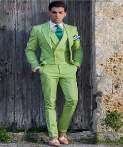 Moda ışık yeşil damat smokin çentik yaka sağdıçsmenler gelinlik mükemmel adam ceket blazer 3 parça supayjetpantsv1899114