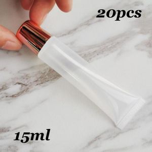 20pcslot 15ml Makyaj Squeeze Gül Altın Üst Boş Lipgloss Ruj Açık Tüp DIY Cosmetics için Dudak Parlatıcı Yumuşak Konteyner5904018
