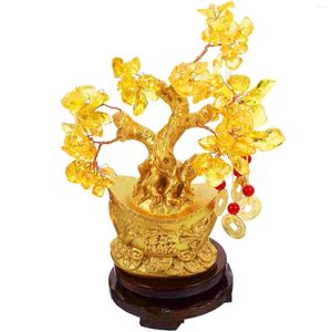 Dekoratif Çiçekler Kristal Ağaç Citrine Macrocarpa Bonsai Çince Ev Süsleme Ahşap Para