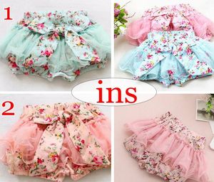 Ins Summer Bebek Kız Çocukları Pettiskirt Tutu etek pamuk vintage çiçek çiçek kısa pantolon şort bowknot legging bloomers pembe blu2748920