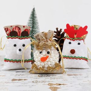 Noel Süslemeleri Hediye Çantası Takı Ambalaj Çantaları Kurabiyeler Şeker Drawstring Sarma Snowman Elk Noel Baba Xma Tatil Malzemeleri
