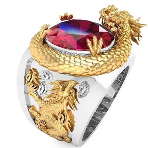 Gioielli da uomo 3D intagliato tridimensionale Anello del drago Fascino Vintage Uomo Rosso Cubic Zirconia Anello punk Banchetto Gioielli Regalo 240228