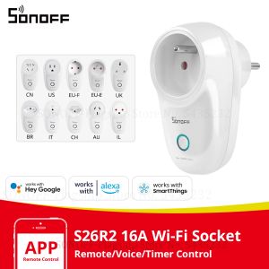 Kontrol Sonoff S26R2 16A WiFi Plug Kablosuz Güç Soketi E/UK/AU/US/BR/IT/IL/CH/CN Akıllı Ev Anahtarı Alexa Smartthings Uygulamasıyla Çalışır