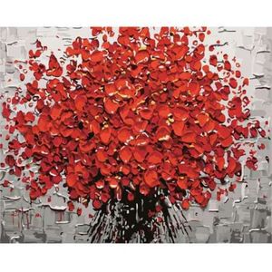 Çerçevesiz kırmızı çiçek diy dijital resim sayıları akrilik boya soyut modern duvar sanat tuval boyama ev dekor207s