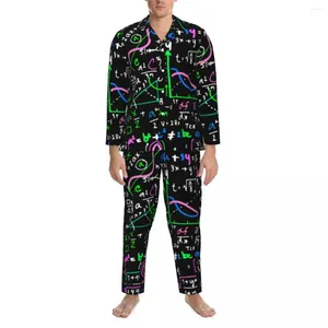 Мужская одежда для сна по математике, линейная Весна, математическое образование, пижамный комплект большого размера в стиле ретро, мужская модная ночная рубашка с длинным рукавом для комнаты