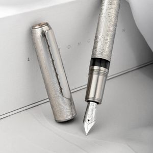 Hongdian 100 EFFMLong Knife Nib Piston Fountain Pen Красивая металлическая гравировка Большой подарок для письма 240229