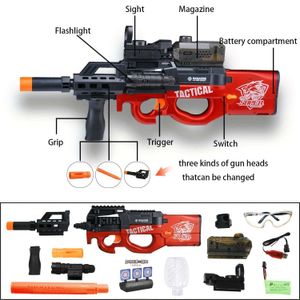 Игрушечный пистолет Гелевой шарик, электрический игрушечный пистолет P90, ручной и автоматический двухрежимный гелевой шарик, игрушечный пистолет с барабанным прицелом и командной игрой для очков для стрельбы 240307