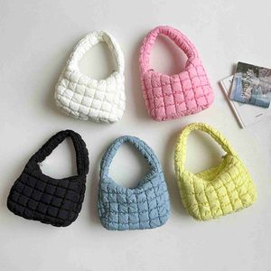 HBP Non-Brand 2024 Großhandel neue koreanische Art plissierte Nylon Hobo Mini Handtasche Damen Trend Clutch Plaid Macaron Farbe Puff Cloud Handtasche
