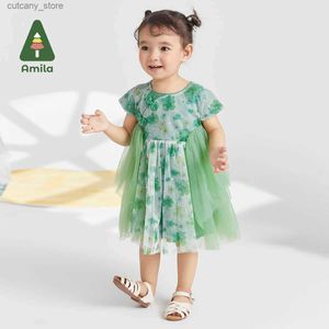 Kız Elbiseleri Amila Bebek Kız Elbisesi 2023 Yaz Yeni Haute Couture Çin tarzı Cheongsam Patchwork Pamuk Pamuklu Nefes Alabilir Elbiseler 0-6y L240311