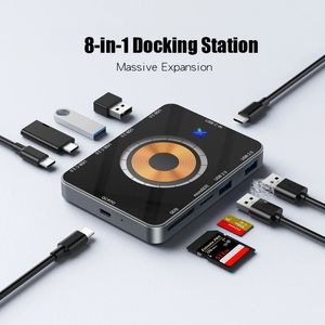 Концентратор USB C 8 в 1, док-станция типа C, 5 Гбит/с, 15 Вт, беспроводная быстрая зарядка, устройство для чтения карт TF/SD, вход питания QC/PD для телефона, компьютера с розничной коробкой