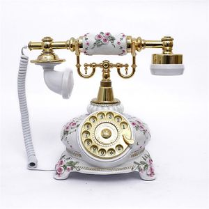 Telefono antico in ceramica con stile vintage e telefono da scrivania con rosa in rilievo bianco per l'arredamento del soggiorno242b