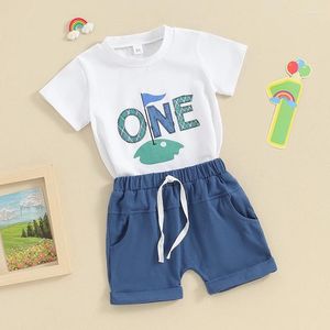 Giyim Setleri Toddler Boy Boy Girl Golf İlk Doğum Günü Kıyafet T-Shirt ve Şort Seti 1. Kek Smach Giysileri
