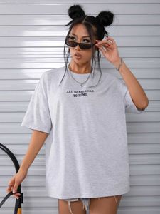 Kadın T-Shirt Tüm Yollar Roma Mektubuna Gidiyor Baskı Tişörtlü Kadınlar Gevşek Büyük Boy Kısa Sle Summer% 100 Pamuk Nefes Alabası Tshirt O-Neck Tops L24312