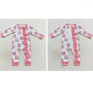 Abiti per ragazze All'ingrosso Born Toddler Christmas Santa Flower Plaid Pink Lace Zipper Tutina a maniche lunghe per ragazzi Ragazze Pagliaccetti abbinati