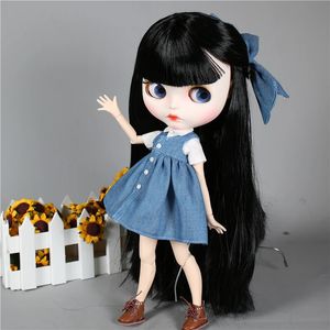 Buzlu dbs blyth bebek 16 bjd beyaz cilt eklemi beden siyah saç mat yüz kaşları özel bebek 30cm oyuncak anime kızlar hediye 240304