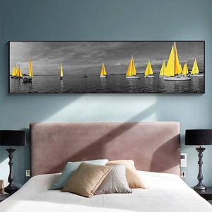 Resimler deniz sarı tekne köprü kulesi posterler ve baskılar ev tuval için manzara resimleri boyama duvar sanatı oturma odası dekorat236v