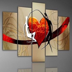 El Boyalı Aşk Sanat Resmi Tuval Üzerinde Kırmızı Kalp Resim Dekorasyon için Duvarda veya Sevgililere Hediyeler238n