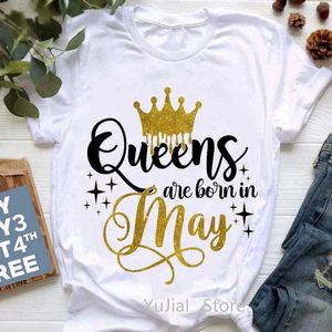 Kadın T-Shirt Yaz Moda Kadın T-Shirt Altın Taç Ocak-Aralık aylarında doğar Grafik Baskı Tshirt Femme Doğum Günü Hediyesi Tops L24312