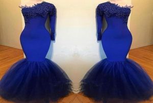 Güney Afrikalı Kraliyet Mavi Balo Elbiseleri Vintage Uzun Kollu Bir Omuz Denizkızı Kadınlar Durum Günlük Elbise Tasarlanmış Resmi Wear1282926