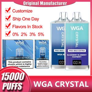 WGA Crystal Pro Max Ekstra 15000 Puflar Tek Kullanımlık Vape Kalem 4K 15k Puf Bar 2 Nikotin Pil Ekran Ekran Vapes Vaper