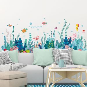Shijuehezi deniz yosunu duvar çıkartmaları diy balık su bitkileri duvar çıkartmaları çocuklar için oda bebek yatak odası banyo ev dekorasyonu 201130224r