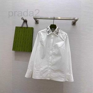 Kadınlar bluz gömlek tasarımcısı 24 İlkbahar/Yaz Moda ve Zerafet Çıkarılabilir Boncuk Diamond Flip Beyaz Uzun Kollu Gömlek Kadınlar İçin Üstü 54U6
