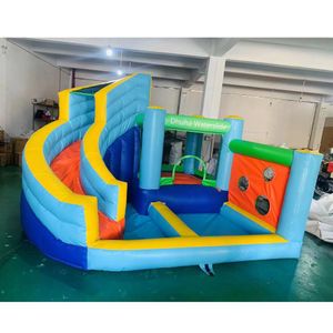 Toptan 4x3.5x2.5mh (13.2x11.5x8.2ft) Ticari renkli şişme su kaydırağı sıçrama evi çocuklar için havuzlu, arka bahçe su slide combo atlama fedai açık hava