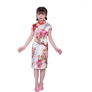 Kız Elbiseler Şakayık Qipao Elbise İpek Çiçek Çocuklar Tek Parçalı Dresler Giyim KIZ KIZIN CHEONGSAM PARTİCE Chi-Pao Üniforma Kıyafet Kostümleri