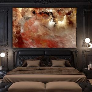 Wangart tamanho grande cinza vermelho nuvem pintura a óleo imagem de parede para sala de estar lona arte moderna pôster e impressão3102