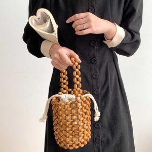 HBP Небрендовые оптовые женские сумки Модные женские кошельки и сумки Деревянная сумка с бусинами Жемчуг Мини-вязаная сумка-ведро