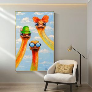 Renkli kuş posterleri tuval baskılar modern ev dekoru devekuşu resimleri duvar sanat resimleri oturma odası için grafiti caddesi sanat273z