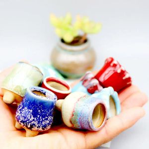 Ekiciler 10pc çok mini etli saksı renkli sır seramik nefes alabilen başparmak çiçekler pot lithops flowerpot ev mini bonsai saksı