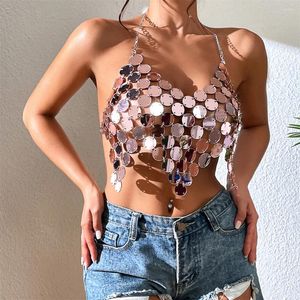 Kadın Tankları Gül Altın Sizli Akrilik Düzensizlik Tank Top Kadınlar İçin Seksi Vücut Zinciri Arka Gece Kulübü Bralette Keftiz Parti Giysileri