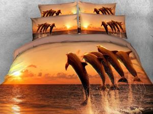 Комплекты постельного белья JF046 Дельфины выпрыгивают из воды Ocean Super King Size 260220см Комплект пододеяльников 3D простыни для детей Односпальная кровать13184404