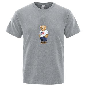 Tasarımcı beyefendi oyuncak ayı karikatürleri sevimli baskı yaz erkek üstleri gevşek tişört pamuk tişört hip hop tee giysileri tişört