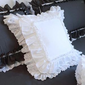 Travesseiro flor renda plissado capa de algodão branco assento sofá capa capa fronha carro decoração de casa