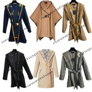24ss mix sipariş bayan yün palto tasarımcısı katlar kadın ceket klasik mektup baskı yün malzeme kapşonlu kapşonlu pelerin ceket lady uzun trençkotları