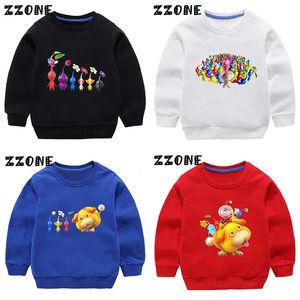 Video oyunu pikmin 4 baskı çocuk sweatshirts karikatür çocukları hoodies komik sonbahar bebek kazak çıkış üstleri kızlar erkek kıyafetleri 240227