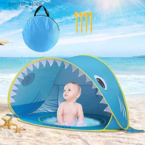 Oyuncak çadırları UV koruyucu plaj çadır portatif köpekbalığı bebek güneş barınağı pop up bebek açık oyuncak yaz çocuğu yüzme evi l240313 için havuz ile