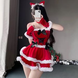 Сексуальный костюм девушки-кошки для косплея, женский рождественский костюм Мисс Санта-Клауса, рождественская вечеринка, нарядный костюм, униформа для ролевых игр, секс-горничная 240307