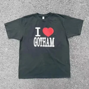 Мужские футболки 2024, футболка с надписью «Nine I LOVE GOTHAM», выстиранная в тяжелой воде, поврежденная футболка TX35