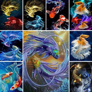 Количество цифровых рыбных животных краска по номерам установлено акриловые краски 40*50 масляных живописи.